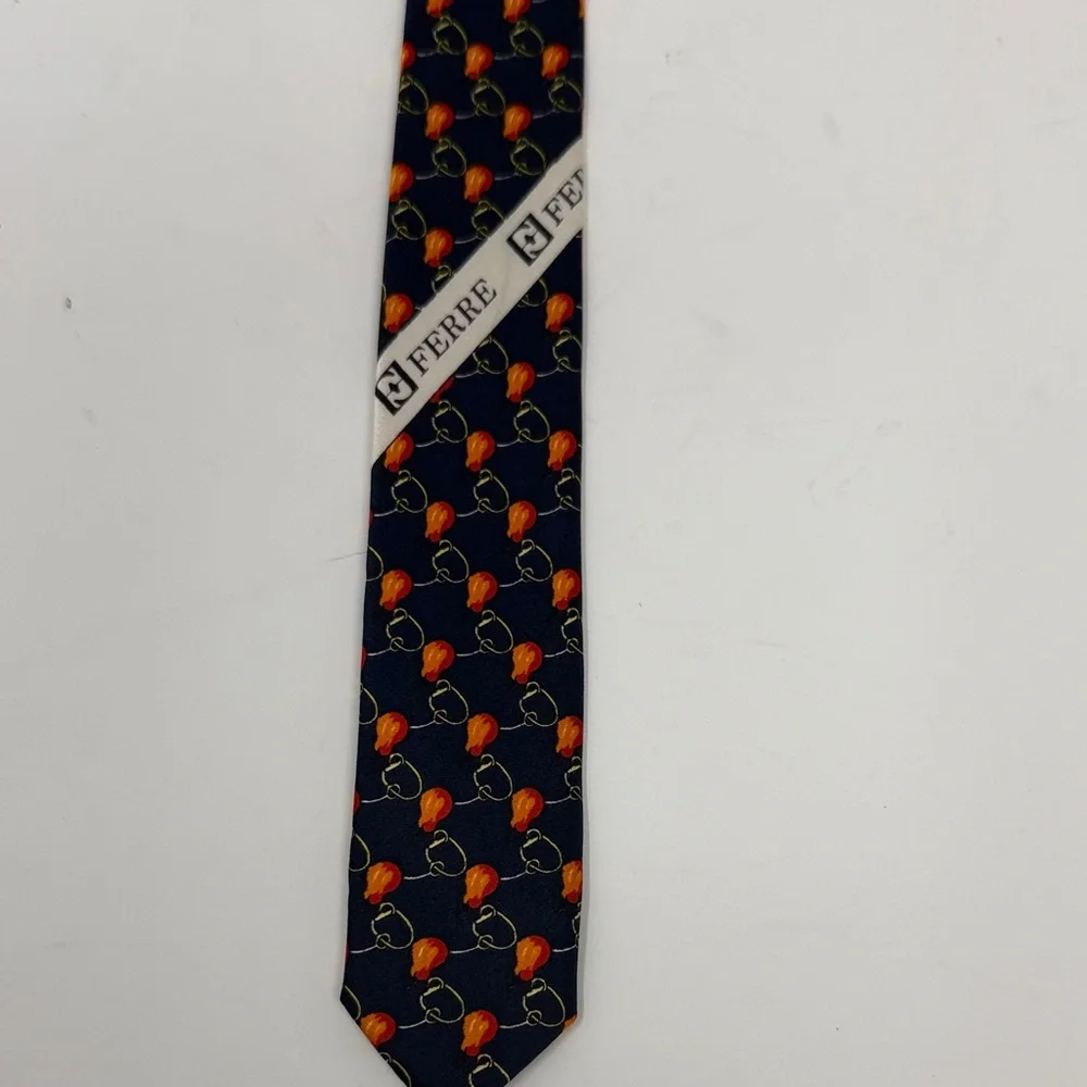 Farentino Ferre Navy Pear Patterned Tie Made In Italy OS